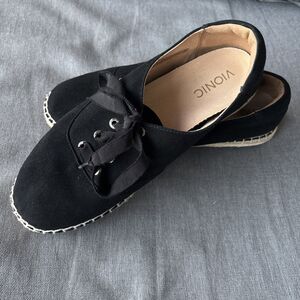 Vionic Sandy Black Suede Casual Sneaker Flat Ribbon Size 10 M Comfort Arch